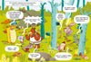A bear, a rabbit, and the Golden Dragon chat in a vibrant forest. The rabbit sits in a tree, the bear gestures, and the dragon listens by a tent and campfire—a lively scene from The Golden Dragon by Schiffer Publishing, Ltd.