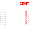 Table of contents for Mini Honda by Schiffer Publishing, Ltd. shows large red CONTENTS at top right, chapters 001–014 in red, featuring Honda Super Cub and Honda Monkey, with titles and page numbers in black on white.