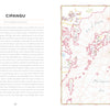 An ornate map of Cipangu (Japan) and its seas, styled mythically with labeled regions and borders, appears alongside text on legendary places in Atlas of Dream Lands by Schiffer Publishing, Ltd., on page 28.