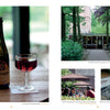 A copy of "Trappist Beer Travels, Second Edition" by Schiffer Publishing, Ltd. rests on a table; nearby photos show monastery journeys, outdoor dining, and bicycles—reflecting the charm of exploring authentic Trappist breweries.