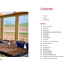 A greenhouse with seedlings and soil sits on a wooden table by bright windows. On the right, the Amish Gardens of Lancaster County by Schiffer Publishing, Ltd. shows a contents page listing garden and recipe sections in red and black text.