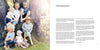 Six children in light-colored knitted outfits gather around a tree outdoors, sun filtering through leaves. On the right, introductory text appears. They wear designs from "Summer Knitting for Little Sweethearts" by Schiffer Publishing, Ltd.