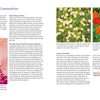 A two-page spread from "Fabulous Flowers with Acrylics" by Schiffer Publishing, Ltd. displays text columns and three vibrant acrylic paintings—daisies, orange blooms, and abstract pink-yellow flowers—highlighting floral painting techniques.