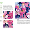 Fabulous Flowers with Acrylics by Schiffer Publishing, Ltd. features vibrant, impressionistic acrylic paintings of tulips in pink, white, and purple with green leaves, plus step-by-step instructions and art materials for painting flowers.