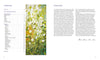 Two pages from "Fabulous Flowers with Acrylics" by Schiffer Publishing, Ltd.: left page with table of contents and an acrylic painting of white flowers; right page with a purple foreword and a handwritten signature below.