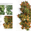 Leather Art by Schiffer Publishing, Ltd. features a green female face sculpture surrounded by autumn leaves, created with leather sculpting techniques. Includes close-ups of molded leaf details and descriptions of the art process.