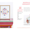 A framed floral mandala art sits on a colorful table, while a hand closes a floating botanical frame. The Little Book of Flower Pressing by Schiffer Publishing, Ltd. lists instructions and materials for making mandalas and using flower presses.
