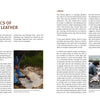 Using Schiffer Publishing, Ltd.'s "Natural Leather Tanning," a person scrapes raw animal hide to remove flesh, then two people rinse the treated hide outdoors, demonstrating homemade leather preparation with natural tanning methods.