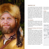 A bearded person wears a handmade fur trapper’s cap with animal tails, crafted from homemade leather using techniques from Schiffer Publishing, Ltd.’s "Natural Leather Tanning." Instructions and diagrams appear on the right page.