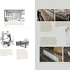 A two-page spread in Norway's Knitted Heritage by Schiffer Publishing, Ltd. features text and images of historic spinning machines, with black-and-white illustrations, color photos, Nordic patterns, captions, and diagrams.