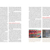 A two-page magazine spread about embroidery highlights Norway's Knitted Heritage by Schiffer Publishing, Ltd., with columns of text, small embroidered pattern images, B&W textile diagrams, and colorful Nordic knitting designs in the margins.