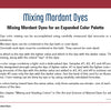 A page titled Mixing Mordant Dyes explains how using mixed mordant dyes expands color options, includes numbered steps, and suggests exploring The Studio Formulas Set for The Art and Science of Natural Dyes by Schiffer Publishing, Ltd. at the bottom.