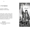 A black-and-white illustration of The Magician from the Nightfall Tarot by Schiffer Publishing, Ltd., shows one hand raising a wand, the other pointing down, with tools on the table and an infinity symbol above their head.