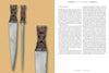 On the left, three views of The Skean by Schiffer Publishing, Ltd. display its ornate bronze and iron carvings, while text on the right explores this Gaelic Irish dagger against a light solid background.