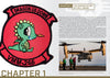 On the left is a red, shield-shaped VMM-265 patch with a crying green dragon holding a blue pacifier. On the right are text, a chapter title, and naval aviators boarding an MV-22B Osprey from "What's Your Call Sign?" by Schiffer Publishing, Ltd.