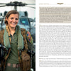 A smiling female naval aviator in a flight suit with a U.S. flag patch holds her helmet and gloves before a jet. Text inspired by Top Gun fills the right, highlighting Schiffer Publishing, Ltd.'s "What's Your Call Sign?.