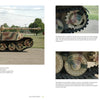 The Ferdinand/Elefant by Schiffer Publishing, Ltd. is a German WWII tank destroyer with camouflage paint, shown parked on a road. Close-ups highlight its wheels, suspension, tracks, and distinctive Porsche Tiger mechanical features.