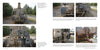 A two-page spread from Schiffer Publishing, Ltd.'s "K5 Rail Gun" shows detailed front and back photos of the large, weathered railway gun, highlighting metal parts, armor, and mechanisms with trees, grass, and descriptive captions in the background.