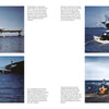 Four vintage color photos of the PBY Catalina on water show people boarding, rowing, and preparing the aircraft under blue skies. Aviation history text is seen between and beside the images. Brand: Schiffer Publishing, Ltd.