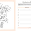 The On the Bright Side Sticker Journal by Schiffer Publishing, Ltd. features a black-and-white floral design with a "you're enough" ribbon and a weekly meditation habit tracker with columns for daily activity and duration.