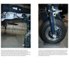 Four close-up photos of the F8F Bearcat’s nose wheel landing gear by Schiffer Publishing, Ltd., display various angles and mechanical details, each with explanatory text. The carrier-borne fighter is shown in a museum or hangar setting.
