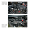 Two photos display the F8F Bearcat cockpit interior, highlighting panels filled with gauges, switches, and controls like red and silver levers. Published by Schiffer Publishing, Ltd., these images are set against a dark background.