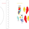The Big Book of Happy Crafts by Schiffer Publishing, Ltd. includes papercraft templates for a banana fan, cake stand, and vibrant parrot earrings, with labeled pieces for each parrot part—body, wings, beak, and tail feathers.