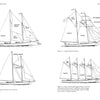 A diagram from Auxiliary Sail Vessel Operations, 2nd Edition by Schiffer Publishing, Ltd. shows four types of sailing ships labeled with parts like mainsail, jib, and boom—perfect for yacht management or sailing vessel operations enthusiasts.