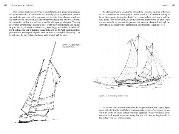 A page from "Auxiliary Sail Vessel Operations, 2nd Edition" by Schiffer Publishing, Ltd., featuring a sailboat drawing—ideal for anyone interested in yacht management or sailing vessel operations.