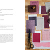 A flat lay of mauve and pink swatches, textured papers, ribbon, scissors, and branded cards on light wood—styled professionally with tips from "Styling Beyond Instagram" by Schiffer Publishing, Ltd. for creative brief inspiration.